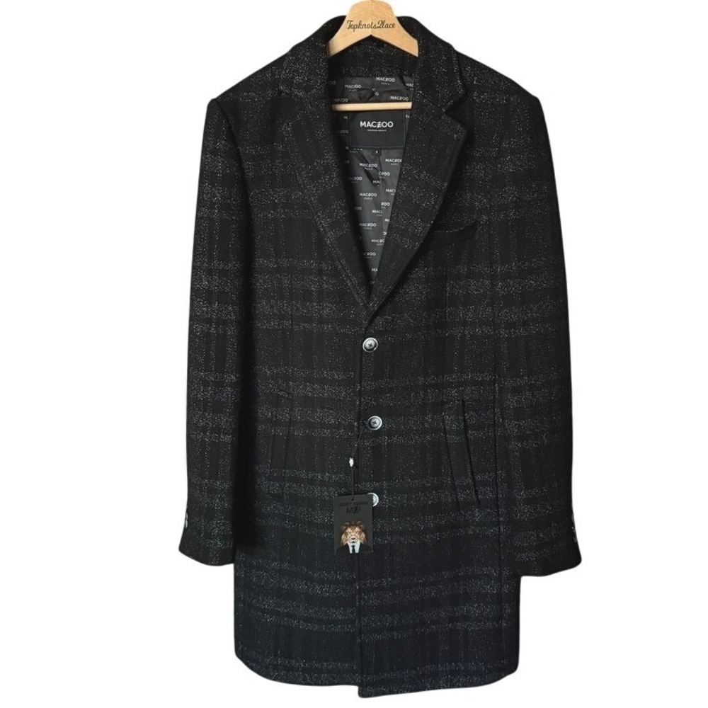 $798 MACEOO Men's Gray Plaid Wool Warm‎ Peacoat Size Small